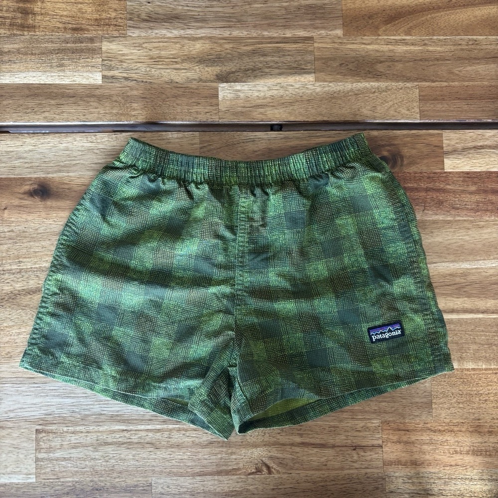 Vintage Patagonia Baggies Baby Kid Shorts Sz 3T Green Plaid Outdoor Nature Hike